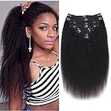 Mihugass Kinky Straight Clip in Hair Extensions Real Human Hair for Black Women 18 Inch Virgin Hair...