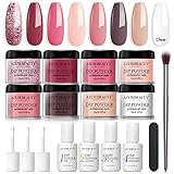17 Pcs Dip Powder Nail Kit Starter, AZUREBEAUTY Nude Pink Glitter 8 Colors Pastel Acrylic Dipping...