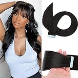 Tape in Hair Extensions Human Hair, Natural Black Real Human Hair Tape in Extensions 14 Inch, Remy...