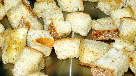 homemade croutons on a pan