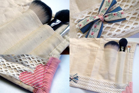 Makeup brushes inside a travel bag 