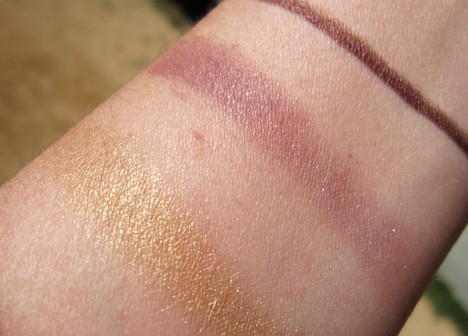 one swipe of Golden Plum liner, Shimmering Plum and Shimmering Bronze eye shadows swatches