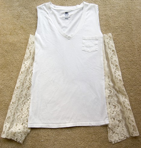 white tank top with lace on the sides
