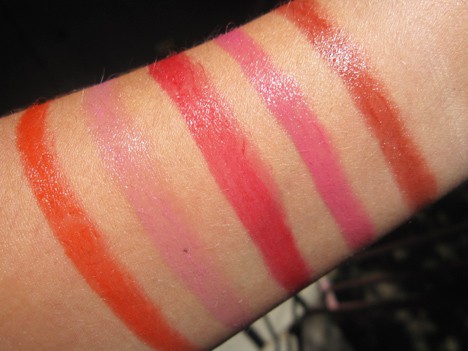 Sunkissed, Crush on Me, Reddy or Not, Petal Pusher, Strawberry Lips swatches