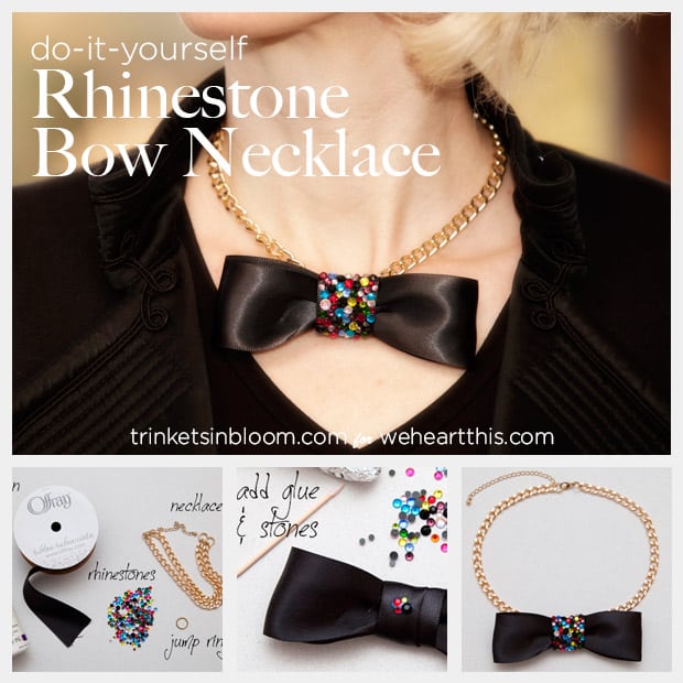 ‏DIY Jewelry Rhinestone Bow Necklace 
