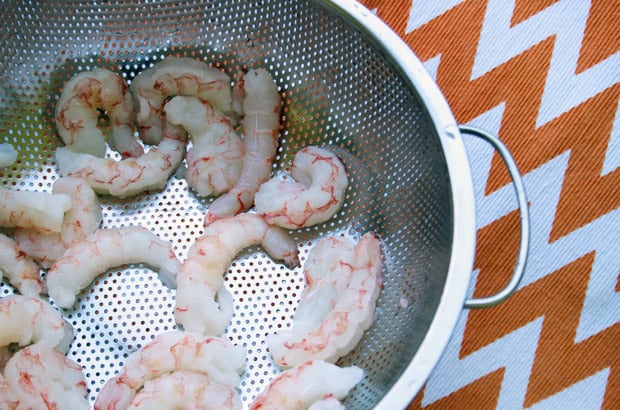 Raw shrimps inside a container