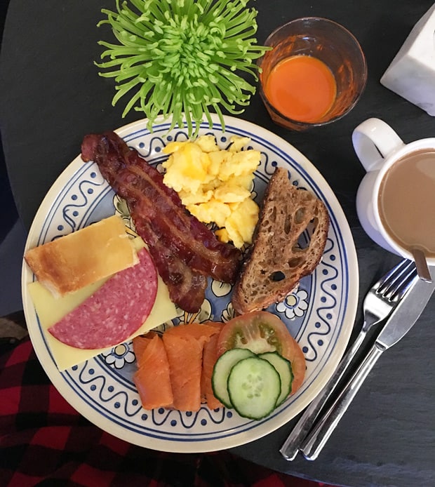 Breakfast buffet plate in Iceland