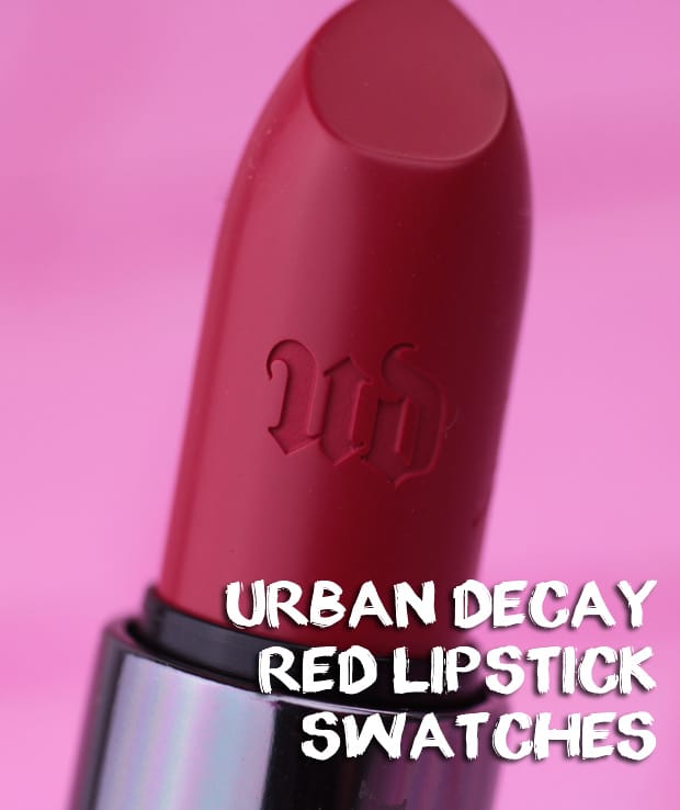 Urban Decay Red Lipstick Guide: We Heart This swatched (and wore) 13 Reds to help you find your fave. Check it out for your next favorite red lipstick.