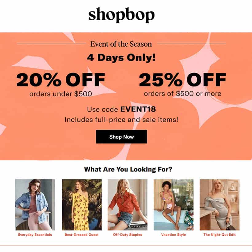 Details for the Spring Fashion Sale at Shopbop