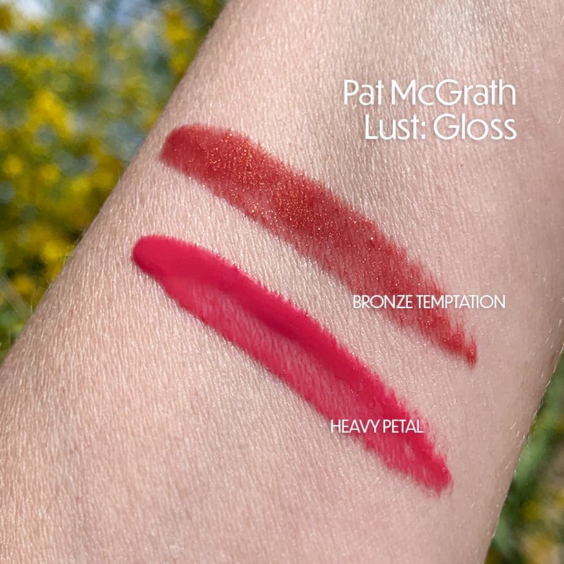 Pat McGrath Lust: Gloss Heavy Petal bright pink lip gloss swatches