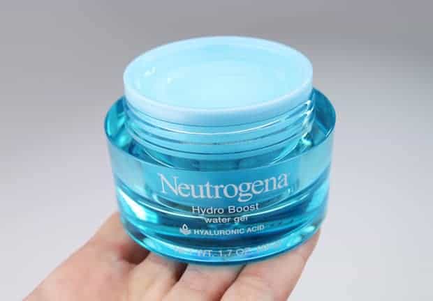 Neutrogena hydro boost water gel sitting on woman's palm