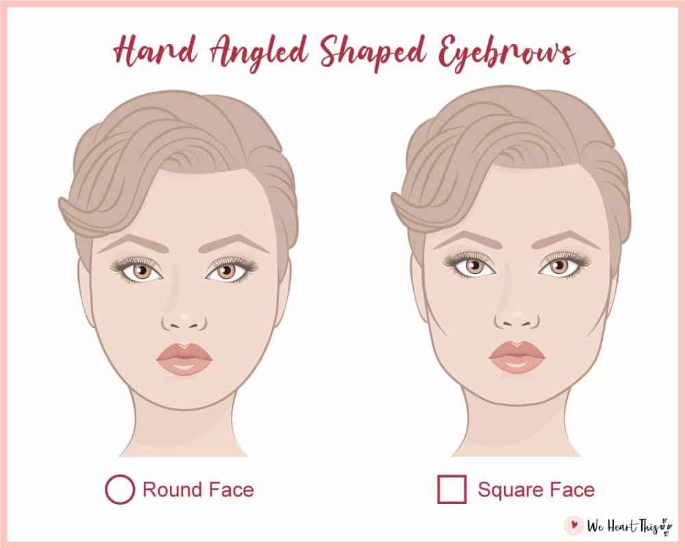 graphical illustration of hard angled shaped eyebrows for round and square face