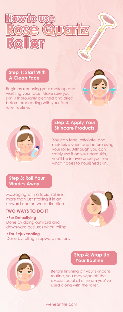 an infographic about the benefits of rose quartz roller