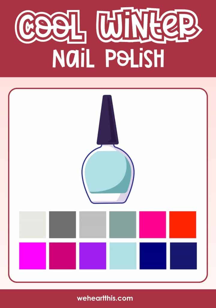 An infographic featuring different shades of nail polish for cool winter