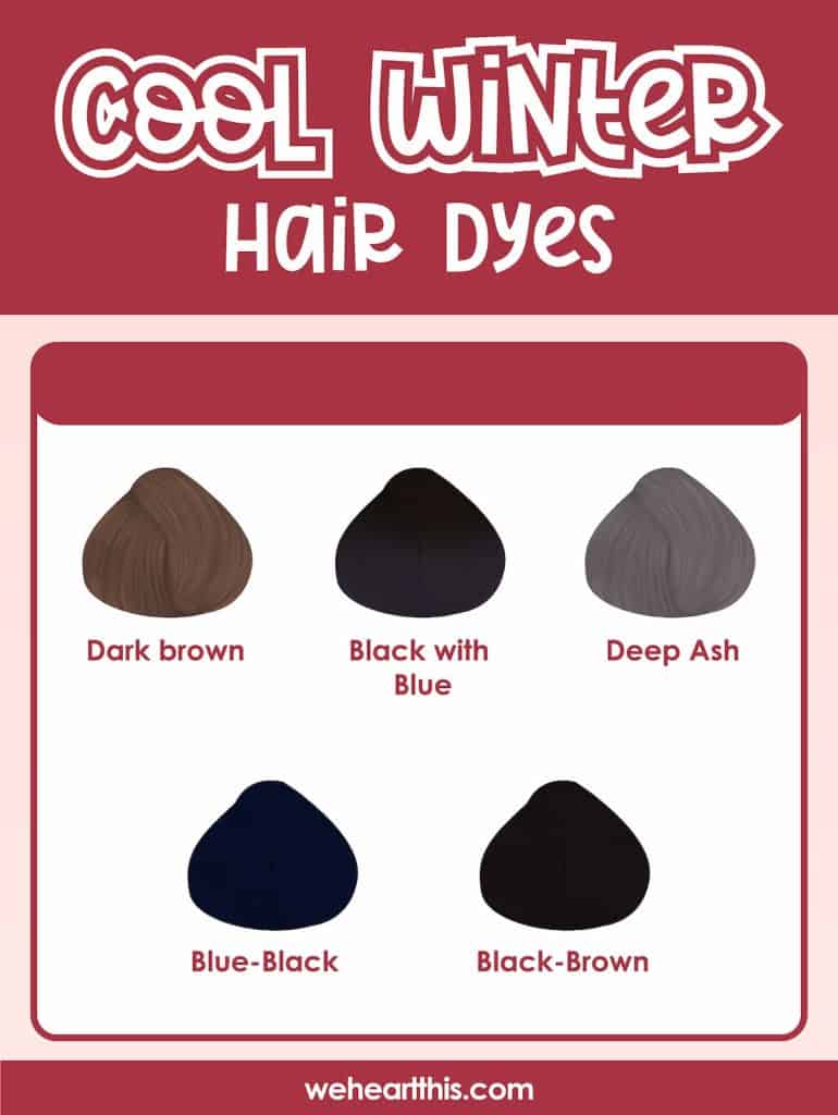 An infographic featuring different hair dyes for cool winter