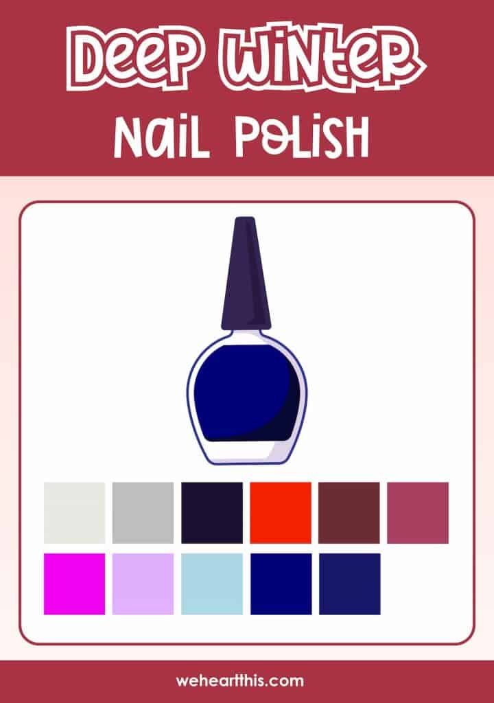 An infographic featuring different nail polish colors for deep winter