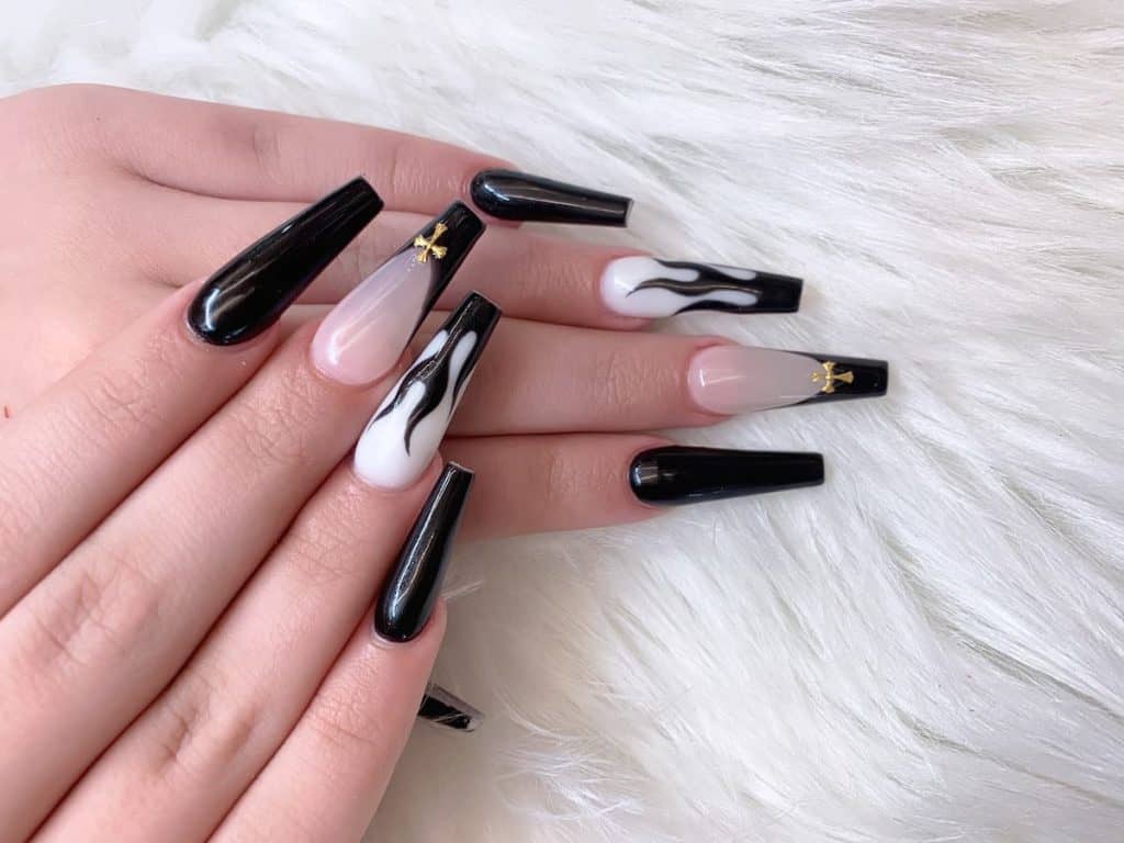 Baddie simple coffin nails with rhinestones  Sunkissed Nails
