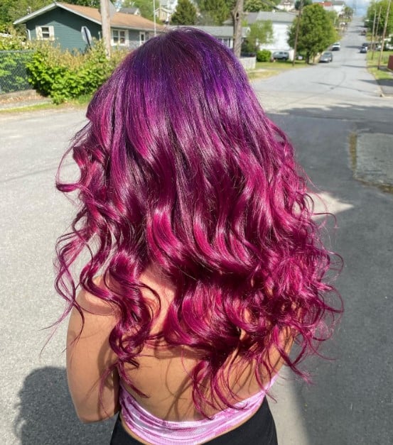 curly hair with radiant pink base