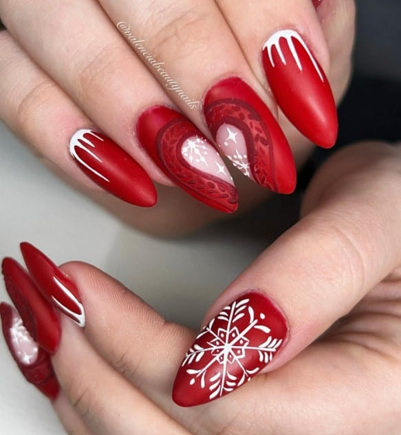Red and white create the perfect holiday-inspired manicure