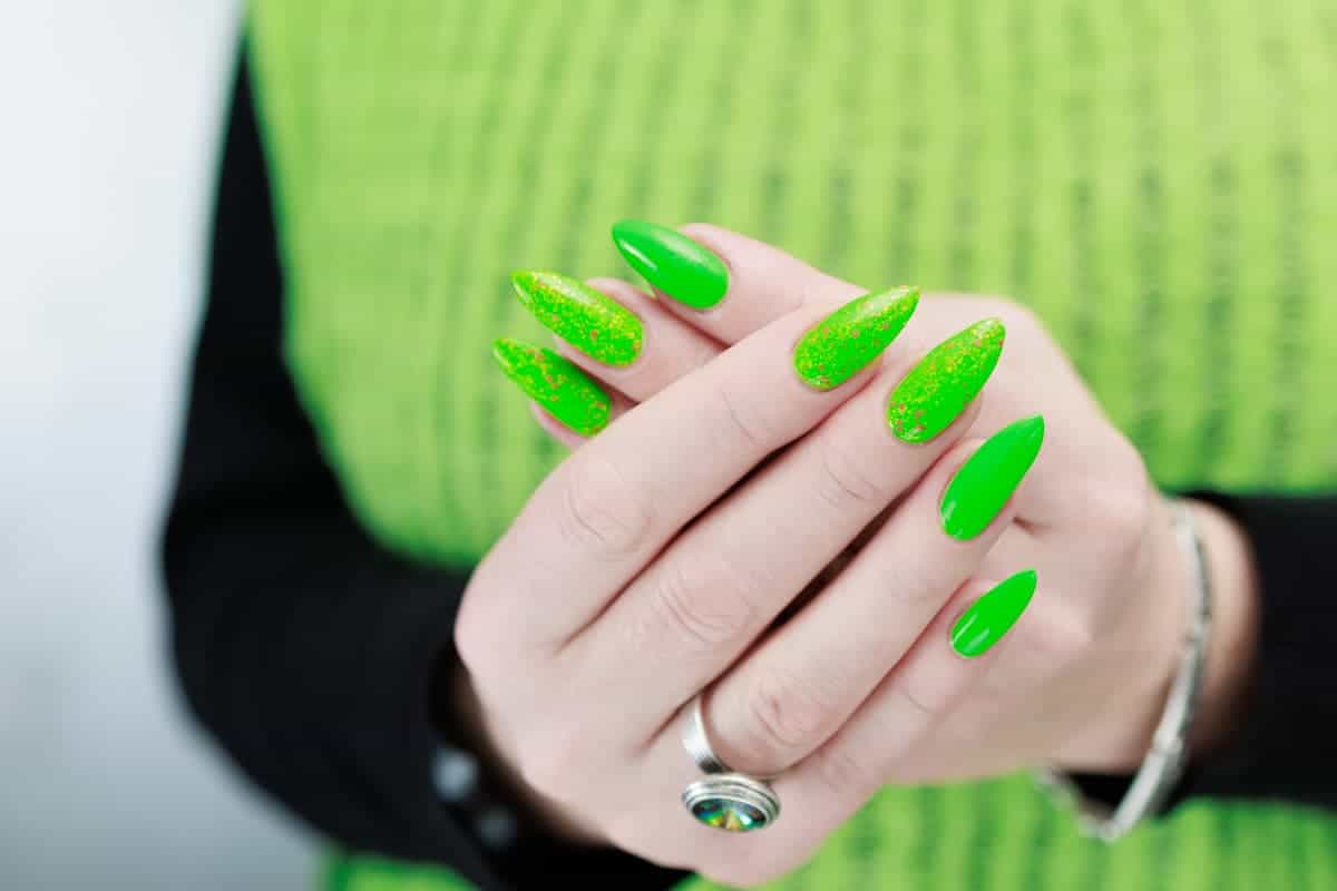 30 Light up Your Nails with Electric Energy for Summer : Double French Neon  Green Nails
