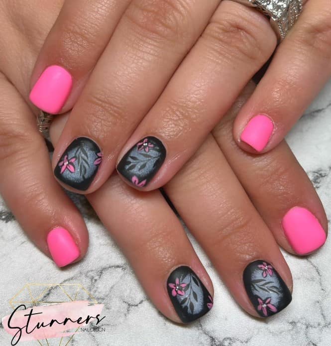 50+ Beautiful Pink and Black Nail Designs 2022 | Pink black nails, Pink gel  nails, Nail art