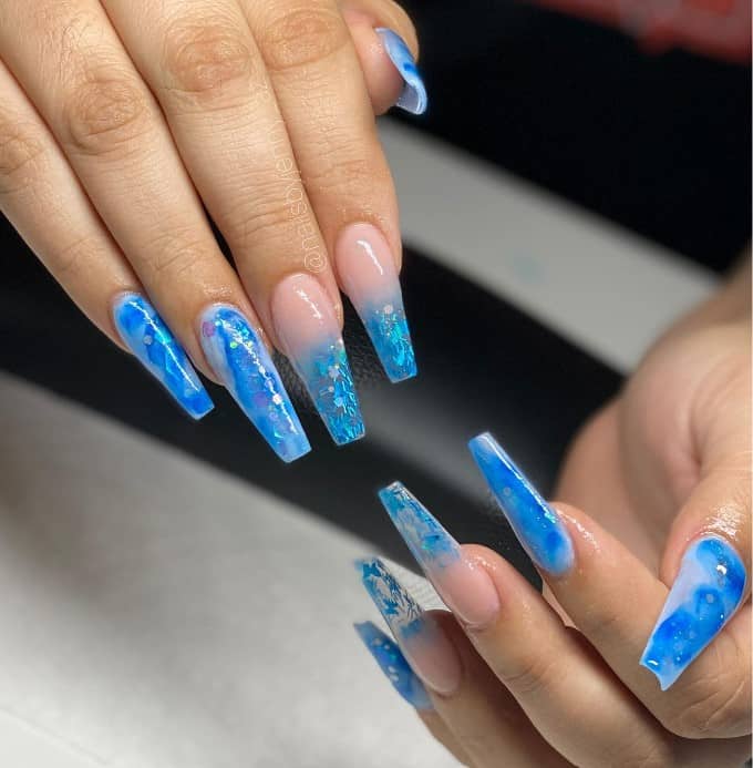 Blue Press on Nails Ombre Nails Nails With Glitter Pink - Etsy