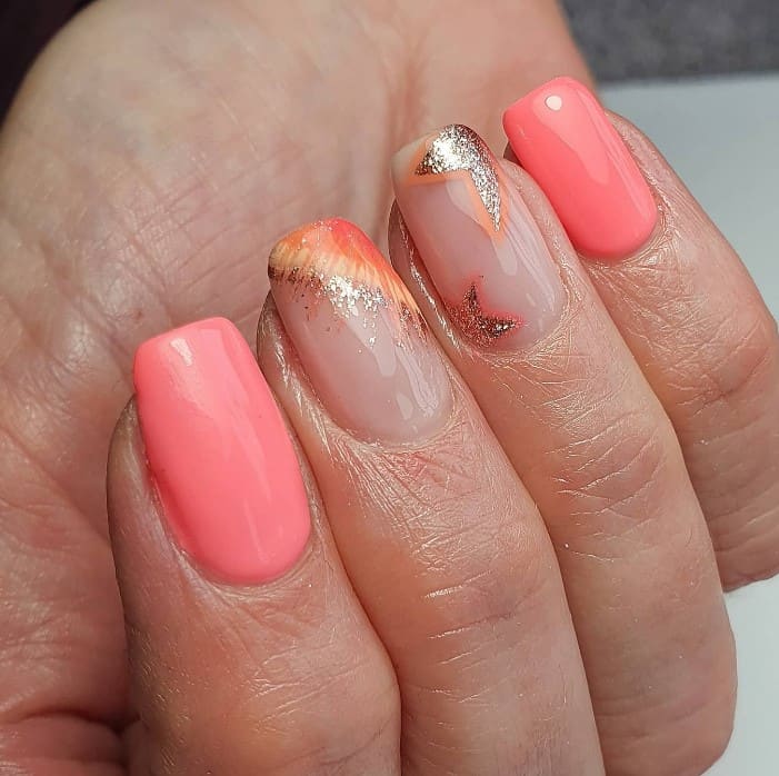 48 Most Beautiful Nail Designs to Inspire You – Ombre Coral and Glitter