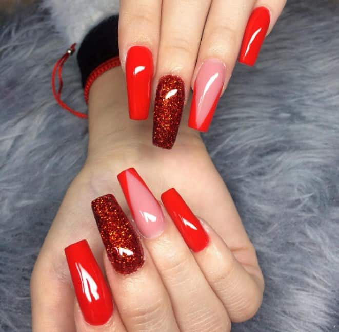 Red coffin store nails with glitter