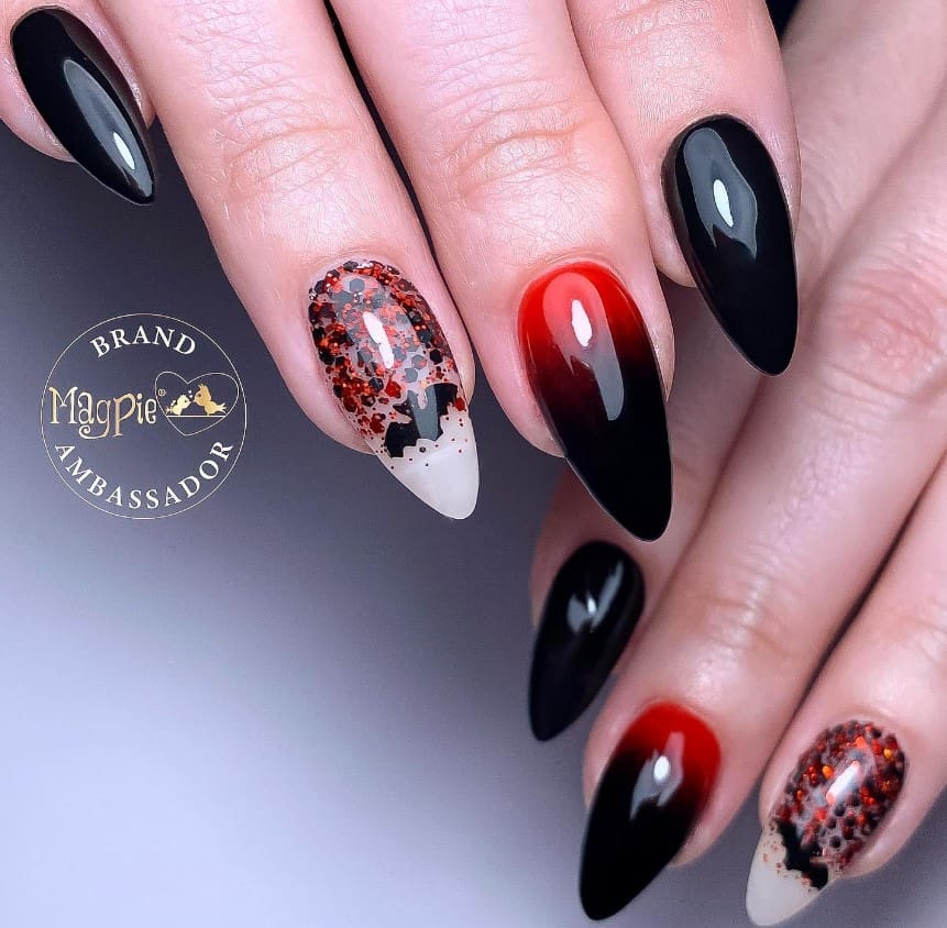Red and Black Lace Nails Design | Long Nail Art Tutorial - YouTube