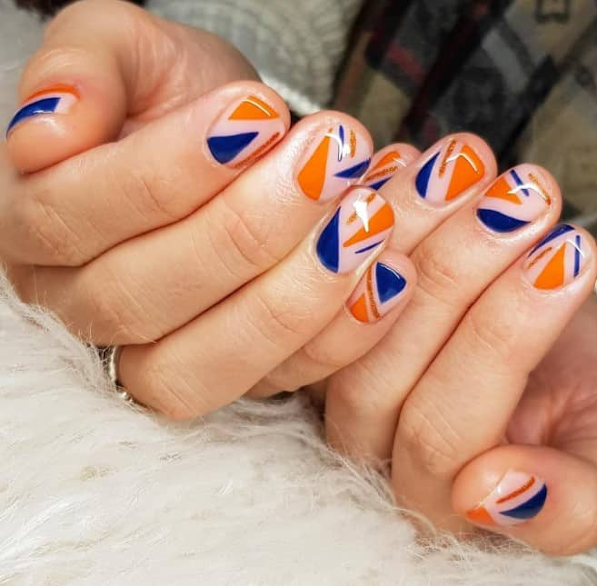 18+ Blue And Orange Nail Art