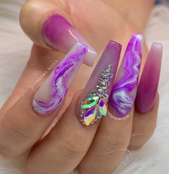 Purple glitter coffin nails | Glam up with Anum
