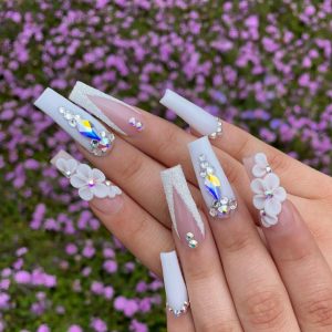Coffin white bronzing nails main image 0