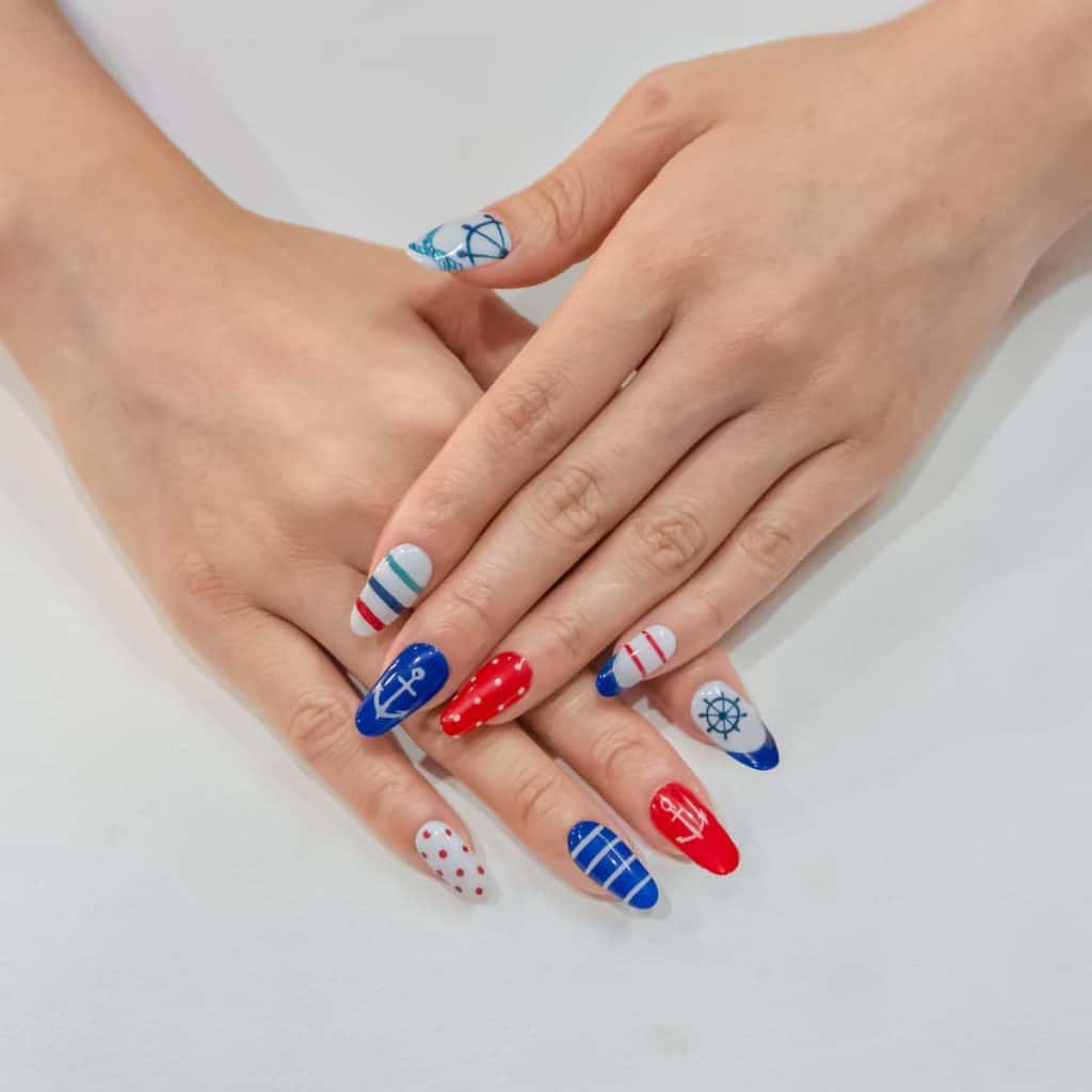 A red, white, and blue color palette keeps the look cohesive while capturing the fun of the cruising experience.